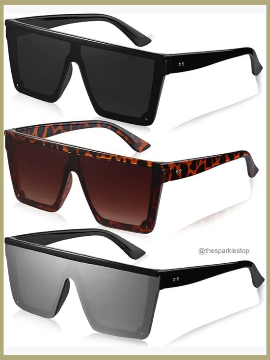 Oversized Flat Top Sunglasses Vintage Square Shield Glasses Unisex main image 5